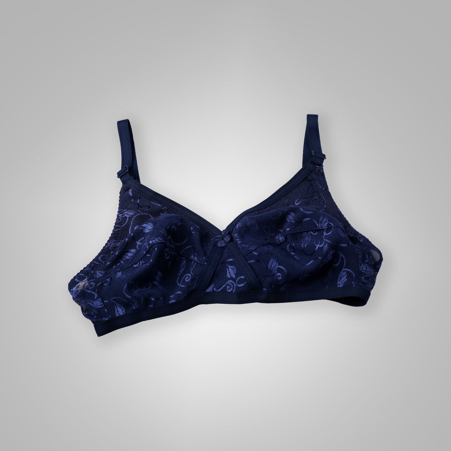 Elegant Lace Non-Padded Bra – Breathable Net Fabric with Adjustable Straps & Hook Closure