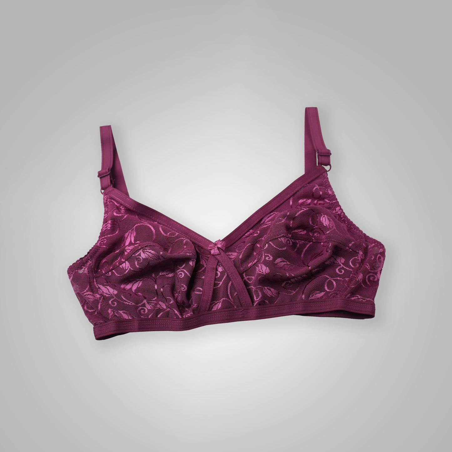 Elegant Lace Non-Padded Bra – Breathable Net Fabric with Adjustable Straps & Hook Closure