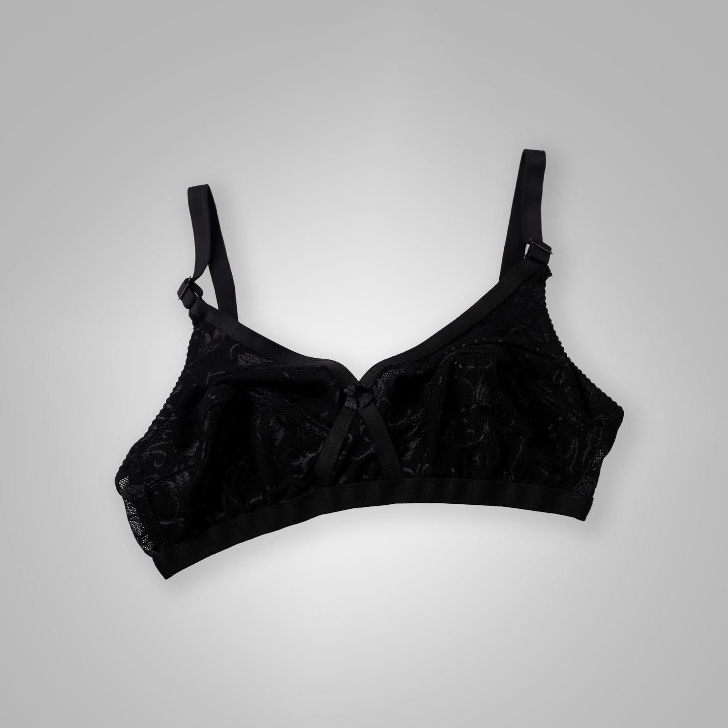 Elegant Lace Non-Padded Bra – Breathable Net Fabric with Adjustable Straps & Hook Closure