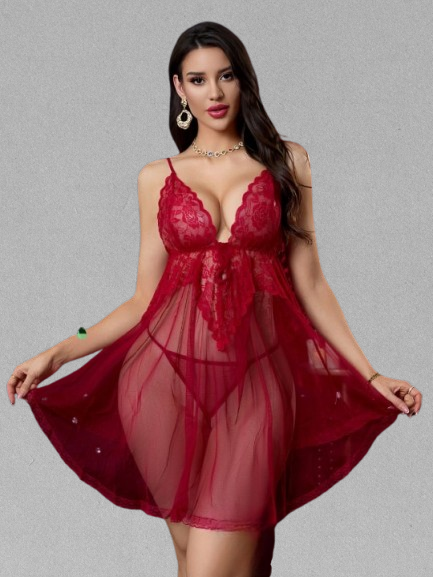 Romantic Elegance Sheer Lace Nighty – 1-Piece Nighty with Matching Panty