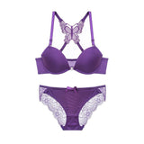 Butterfly Lace Front-Open Lightly Padded Bra & Panty Set – Soft Malai & Net Fabric