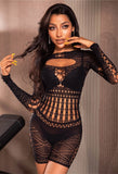 Seductive Hollow-Out Long Sleeve Bodystocking – Stretchable & Figure-Hugging